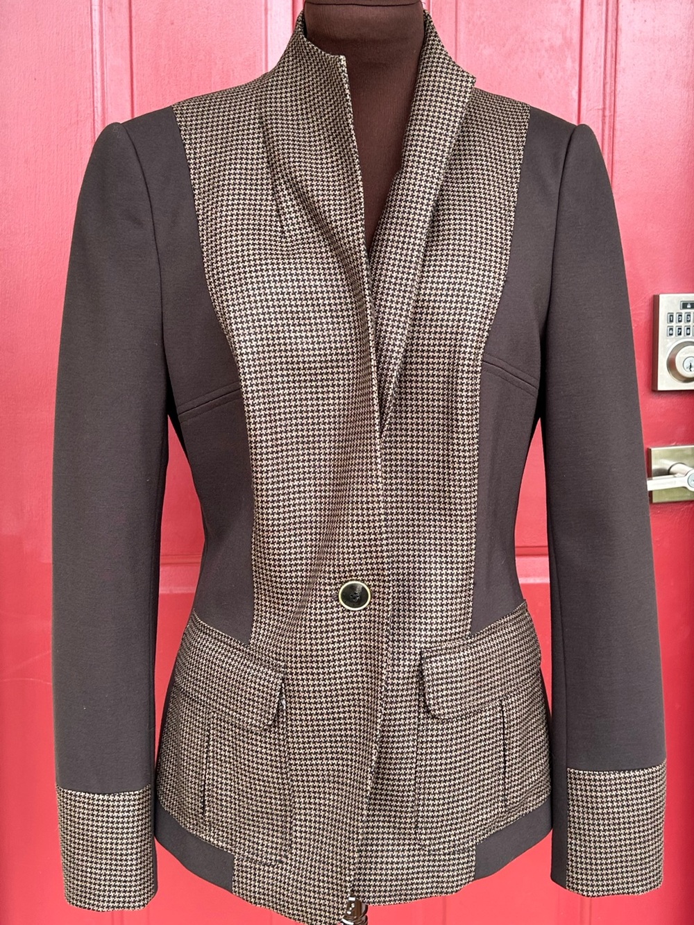 TED BAKER s3 (US 8) ‘Dimona’ Houndstooth-Accent Tailored Jacket